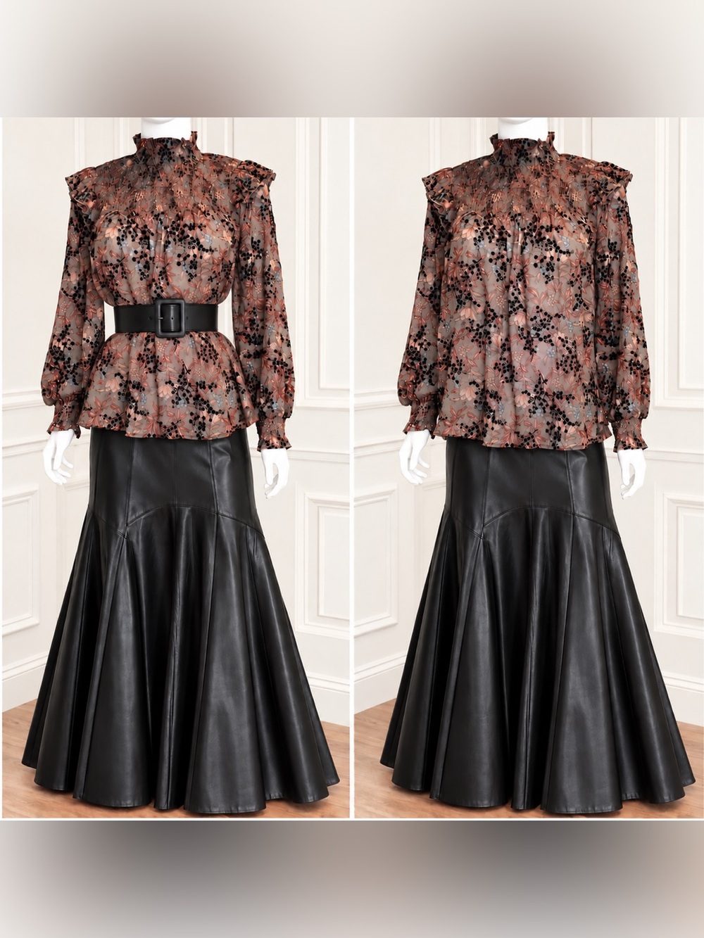 Knox Rose Floral Flocked Smocked Ruffle Sheer Top Women SZ XS Dark Romantic Boho